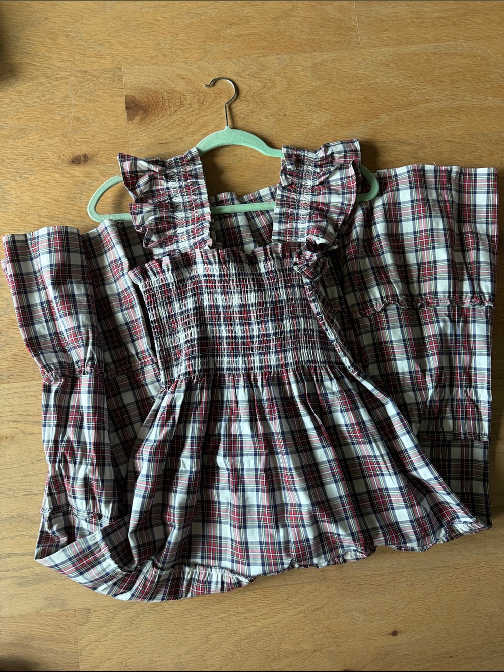 Hill House Home Nap Dress Plaid Ruffled Smocked dress - Red & Navy S